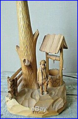 Carved TABLE LAMP Old Hickory STYLE Adirondack rustic camp Paul E Caron VINTAGE