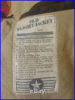 Charles Chevignon Old Flight A-2 Style Leather Flying Jacket with patches Size M