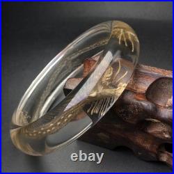 Chinese Style Vintage Old White Crystal Bracelet Inside Carving Chinese Loong