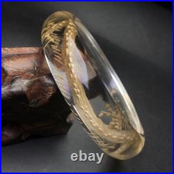 Chinese Style Vintage Old White Crystal Bracelet Inside Carving Chinese Loong