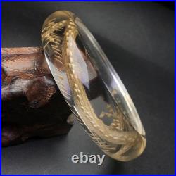 Chinese Style Vintage Old White Crystal Bracelet Inside Carving Chinese Loong