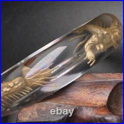 Chinese Style Vintage Old White Crystal Bracelet Inside Carving Chinese Loong