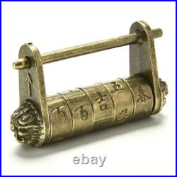 Chinese Vintage Antique Locks Old Style Password Lock Brass Carved Word Padlock