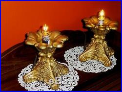 Christas Gift 2 Old Base Lamps Gilded Sun Flowers French Baroque Royal Style VTG