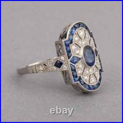 Classic Edwardian Style Fancy Cut Blue Sapphire & Old Mine Cut CZ French Ring