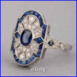 Classic Edwardian Style Fancy Cut Blue Sapphire & Old Mine Cut CZ French Ring