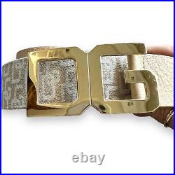 Dolce & Gabbana NWOT Y2K Tan Leather BLING BELT - Logo Gold Buckle Mobwife