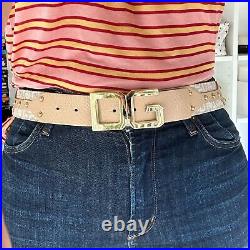 Dolce & Gabbana NWOT Y2K Tan Leather BLING BELT - Logo Gold Buckle Mobwife