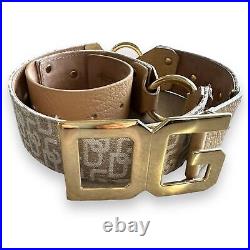 Dolce & Gabbana NWOT Y2K Tan Leather BLING BELT - Logo Gold Buckle Mobwife