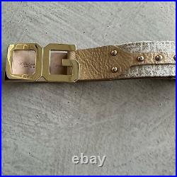 Dolce & Gabbana NWOT Y2K Tan Leather BLING BELT - Logo Gold Buckle Mobwife