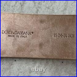 Dolce & Gabbana NWOT Y2K Tan Leather BLING BELT - Logo Gold Buckle Mobwife