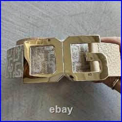 Dolce & Gabbana NWOT Y2K Tan Leather BLING BELT - Logo Gold Buckle Mobwife