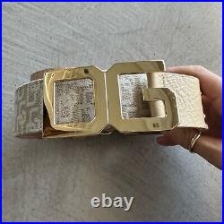 Dolce & Gabbana NWOT Y2K Tan Monogram Leather thick belt large Logo Gold Buckle