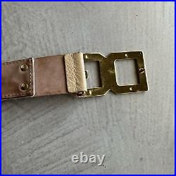Dolce & Gabbana NWOT Y2K Tan Monogram Leather thick belt large Logo Gold Buckle