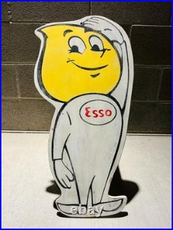 ESSO OIL SIGN GARAGE VINTAGE OLD STYLE WOOD ADVERTISING RUST REBEL ART 24x24