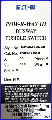 Eaton P3F362RGV 3P3W 60A 600 Vac Fusible Switch (Old Style)(NIB)