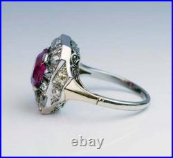 Edwardian Art Deco Style Red Clear Ruby & Old Mine Cut CZ Women's 925 SS Ring