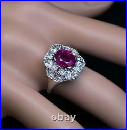 Edwardian Art Deco Style Red Clear Ruby & Old Mine Cut CZ Women's 925 SS Ring