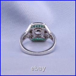 Edwardian Style Old Old European Cut Diamond and Emerald Engagement Ring