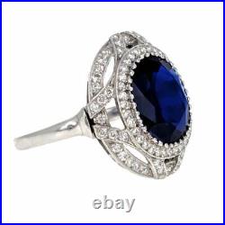 Edwardian Style Setting Oval-shaped 4.59CT Sapphire With Old Cut CZ Vintage Ring