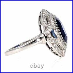 Edwardian Style Setting Oval-shaped 4.59CT Sapphire With Old Cut CZ Vintage Ring