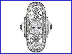 Edwardian Vintage Style Old European Cut Cubic Zirconia In 925 Silver Oval Ring