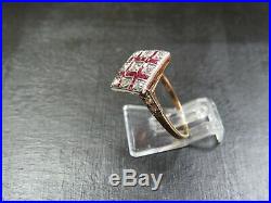 FINE VINTAGE 18ct GOLD ART DECO STYLE Old Cut DIAMOND & RUBY RING C. 1980