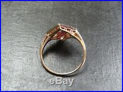 FINE VINTAGE 18ct GOLD ART DECO STYLE Old Cut DIAMOND & RUBY RING C. 1980