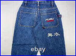 FUBU jeans, blue vintage baggy jeans, carpenter loose fit, 90s hip hop size W 28