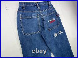 FUBU jeans, blue vintage baggy jeans, carpenter loose fit, 90s hip hop size W 28