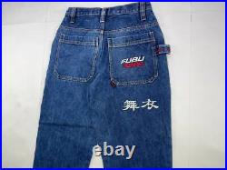 FUBU jeans, blue vintage baggy jeans, carpenter loose fit, 90s hip hop size W 28