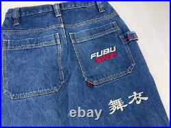 FUBU jeans, blue vintage baggy jeans, carpenter loose fit, 90s hip hop size W 28