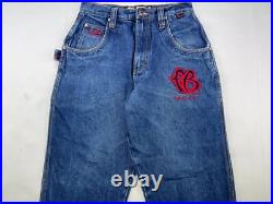 FUBU jeans, blue vintage baggy jeans, carpenter loose fit, 90s hip hop size W 28