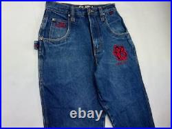 FUBU jeans, blue vintage baggy jeans, carpenter loose fit, 90s hip hop size W 28