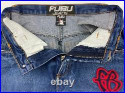 FUBU jeans, blue vintage baggy jeans, carpenter loose fit, 90s hip hop size W 28