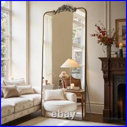 Furnbar Vintage Full Length Mirror, 71x28 Inch, Carved Floral Top, Bronze