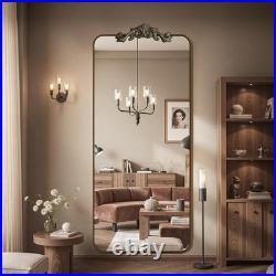 Furnbar Vintage Full Length Mirror, 71x28 Inch, Carved Floral Top, Bronze