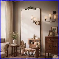 Furnbar Vintage Full Length Mirror, 71x28 Inch, Carved Floral Top, Bronze