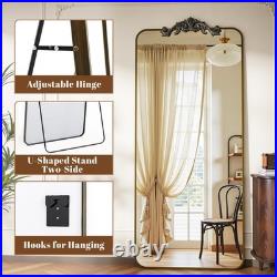 Furnbar Vintage Full Length Mirror, 71x28 Inch, Carved Floral Top, Bronze