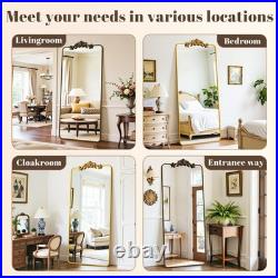 Furnbar Vintage Full Length Mirror, 71x28 Inch, Carved Floral Top, Bronze