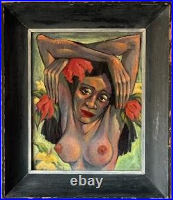 GAUGUIN STYLE ANTIQUE MODERN CUBISM ISLAND WOMAN OIL PAINTING OLD VINTAGE 1940s