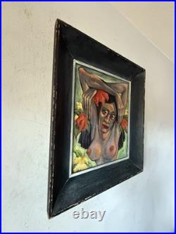 GAUGUIN STYLE ANTIQUE MODERN CUBISM ISLAND WOMAN OIL PAINTING OLD VINTAGE 1940s