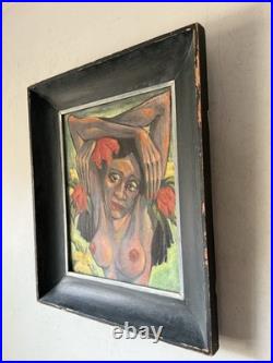 GAUGUIN STYLE ANTIQUE MODERN CUBISM ISLAND WOMAN OIL PAINTING OLD VINTAGE 1940s