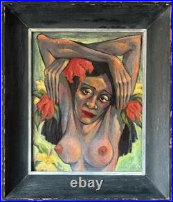 GAUGUIN STYLE ANTIQUE MODERN CUBISM ISLAND WOMAN OIL PAINTING OLD VINTAGE 1940s