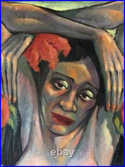 GAUGUIN STYLE ANTIQUE MODERN CUBISM ISLAND WOMAN OIL PAINTING OLD VINTAGE 1940s
