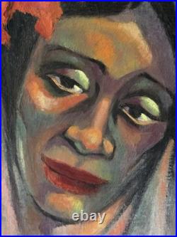 GAUGUIN STYLE ANTIQUE MODERN CUBISM ISLAND WOMAN OIL PAINTING OLD VINTAGE 1940s