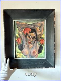 GAUGUIN STYLE ANTIQUE MODERN CUBISM ISLAND WOMAN OIL PAINTING OLD VINTAGE 1940s