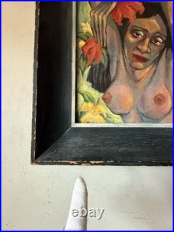 GAUGUIN STYLE ANTIQUE MODERN CUBISM ISLAND WOMAN OIL PAINTING OLD VINTAGE 1940s
