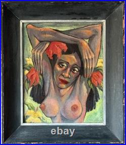 GAUGUIN STYLE ANTIQUE MODERN CUBISM ISLAND WOMAN OIL PAINTING OLD VINTAGE 1940s