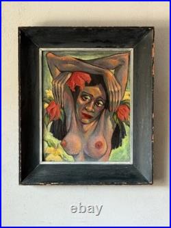 GAUGUIN STYLE ANTIQUE MODERN CUBISM ISLAND WOMAN OIL PAINTING OLD VINTAGE 1940s